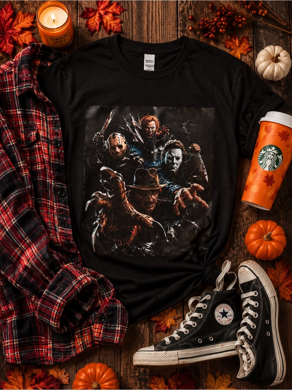 Horror Icons Graphic Tee – Jason, Michael Myers, Freddy Krueger & Chucky